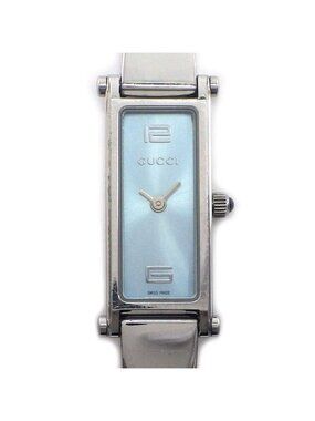 Gucci Watch Bracelet Rectangular Sunray Sky Blue Dial SS Quartz Analog